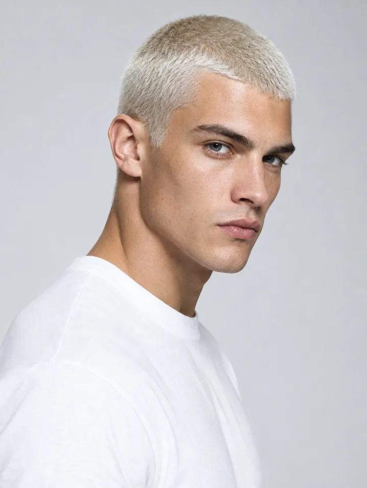 Bleached platinum buzz cut